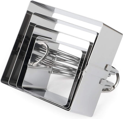Square Biscuit Cutter Set 4-Pc, Cookie Cutters with Handle | Stainless Steel, Dishwasher Safe, Etched inch/cm Markings, Gift-Ready Packaging, Ergonomic Arched Grip