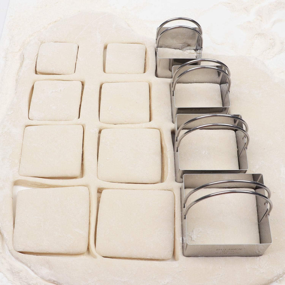 Square Biscuit Cutter Set 4-Pc, Cookie Cutters with Handle | Stainless Steel, Dishwasher Safe, Etched inch/cm Markings, Gift-Ready Packaging, Ergonomic Arched Grip