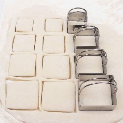 Square Biscuit Cutter Set 4-Pc, Cookie Cutters with Handle | Stainless Steel, Dishwasher Safe, Etched inch/cm Markings, Gift-Ready Packaging, Ergonomic Arched Grip