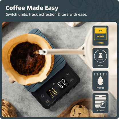 Coffee Scale with Timer, 0.1g Precision Digital Espresso & Pour Over Scale for Chemex, V60, Drip & Matcha Weighing, Waterproof Silicone Cover, 6.6lb Barista Brew Capacity (Onyx Black)