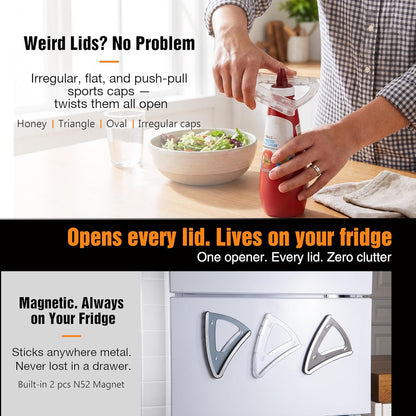 Handheld & Cabinet-Mounted Jar Opener with Bracket for Weak Hands | Effortless Opening for Screw Lids, Bottle Caps & Odd-Shaped Tops, Patented, Magnetic Storage, 304 Stainless Steel (Blue)