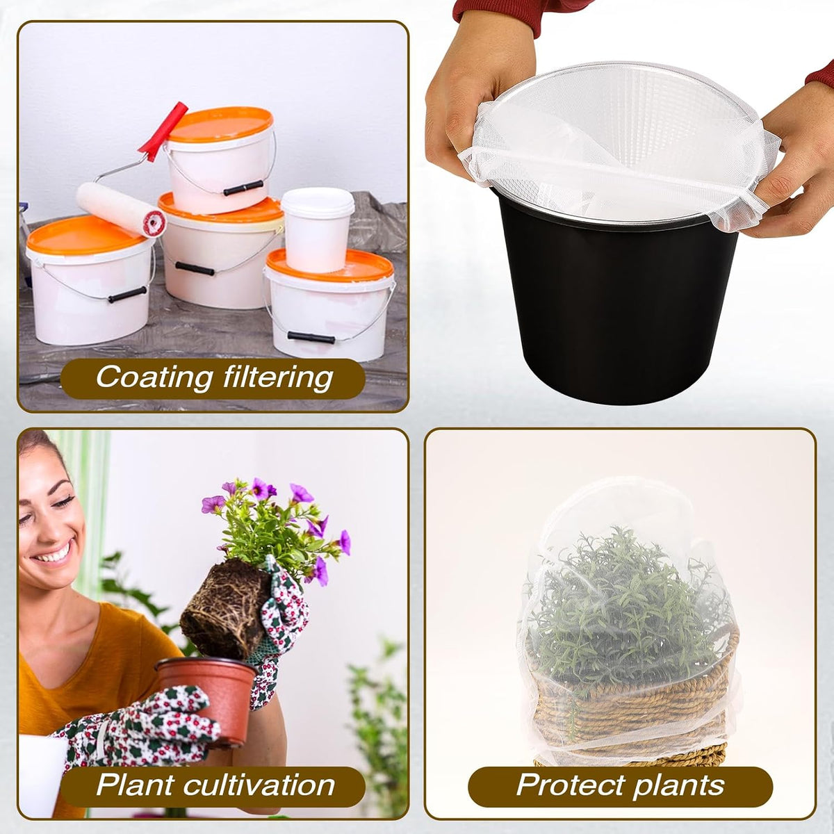 Paint Strainer Bags 1 Gallon Paint Filter Bag White Fine Mesh Disposable Bag Bucket Strainer with Elastic Drawstring Top Opening for Paint Gardening, 5 Pack