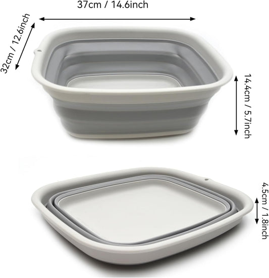 9.45L (2.5 Gallon) Collapsible Tub - Foldable Dish Tub - Portable Washing Basin - Space Saving Plastic Washtub (Grey, M)