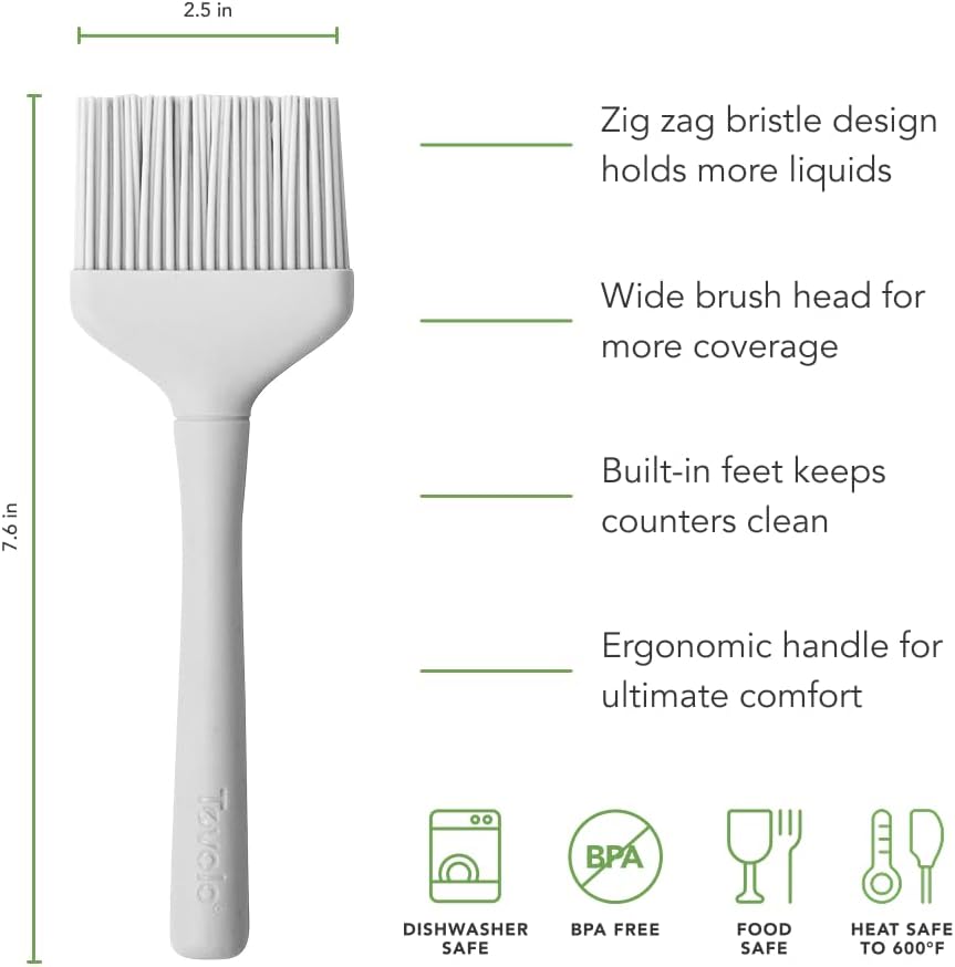Silicone Basting Brush for Cooking and Pastry, Flex Core Oyster Gray Silicone Pastry Brush Oil Egg Wash Spreader, BBQ Sauce Marinade Meat Cooking Brush Heat Safe 600F Grilling Utensil