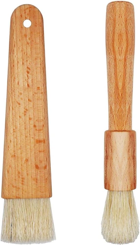 Pastry Brushes with Wooden Handle, Spreading Butter Oil Brush Round Handle Bristle Brushes Flat Pastry Baking Brush Kitchen Cooking Brush for Grill BBQ Spreading Butter Cooking Baking