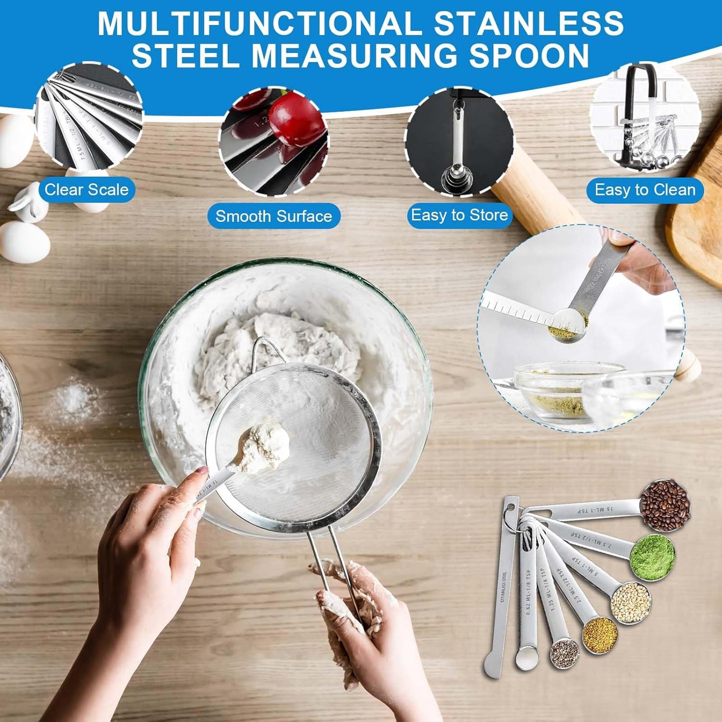 Measuring Cups and Spoons Set 21 Piece, 11 Stainless Steel Nesting Measuring Spoons and Cups with 3 Plastic Measuring Cup, 3 Funnel, 3 Brush, 1 Ruler, Measuring Cup Set for Kitchen Baking Liquid Dry