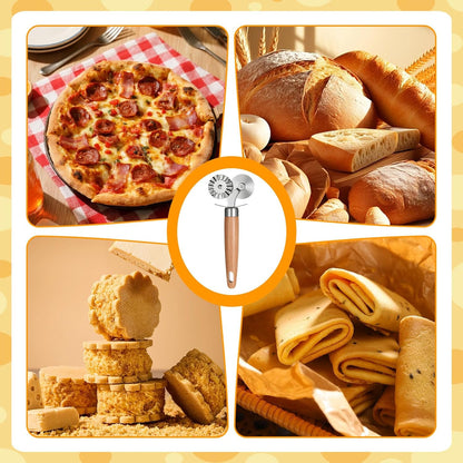 Dual Wheel Pastry Cutter, Ravioli and Pasta Wheel, Wood Handle | Fluted Pasta Ravioli Cutter, Stainless steel, Dual Head, Pastry Cutter Baking Tool, for Pasta Pizza Ravioli Cookie, Kitchen