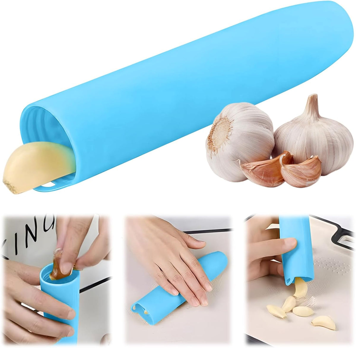 Garlic Tube Rollers Peel Remover,Garlic Peeler Silicone Garlic Peel Remover Roller, Garlic Roller Peeling Tube Tool for Useful Kitchen Tools (blue)