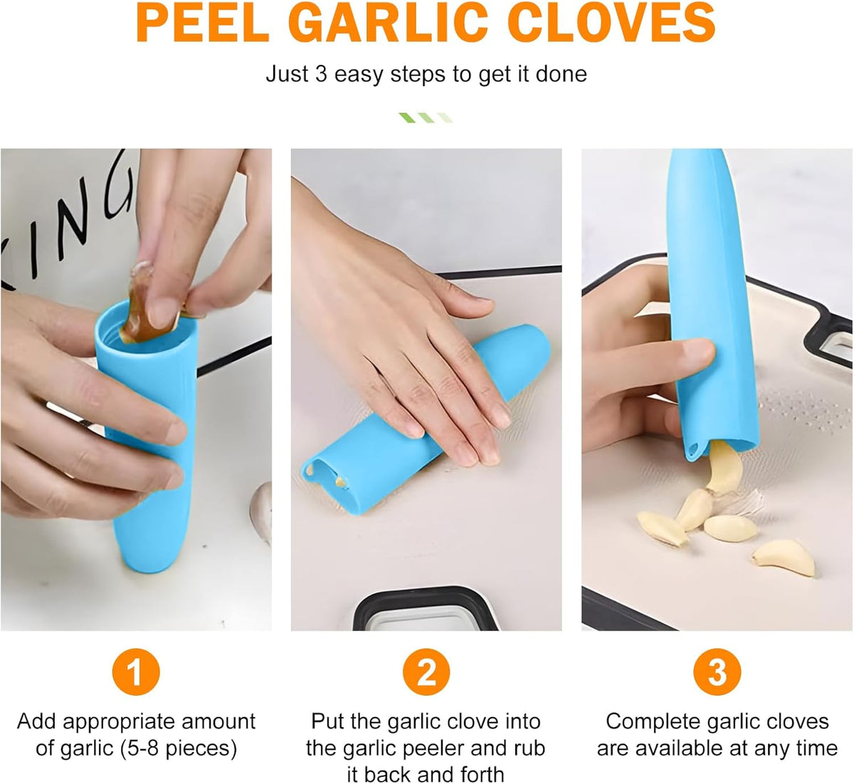 Garlic Tube Rollers Peel Remover,Garlic Peeler Silicone Garlic Peel Remover Roller, Garlic Roller Peeling Tube Tool for Useful Kitchen Tools (blue)