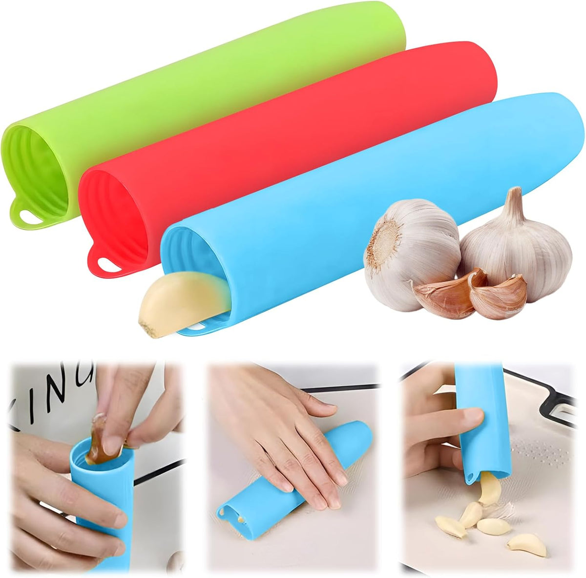 Garlic Tube Rollers Peel Remover,Garlic Peeler Silicone Garlic Peel Remover Roller, Garlic Roller Peeling Tube Tool for Useful Kitchen Tools (blue)