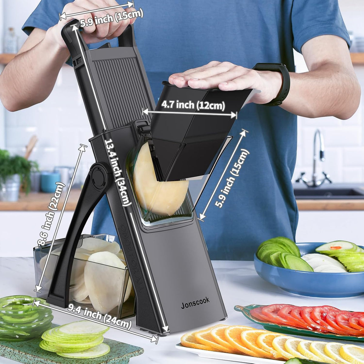 All-in-1 Safe Mandoline Slicer for Kitchen, Food Chopper with Container