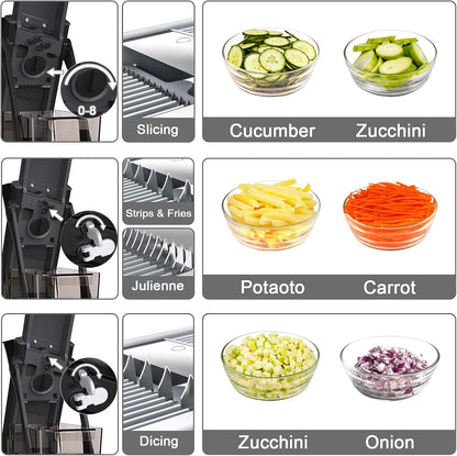 All-in-1 Safe Mandoline Slicer for Kitchen, Food Chopper with Container