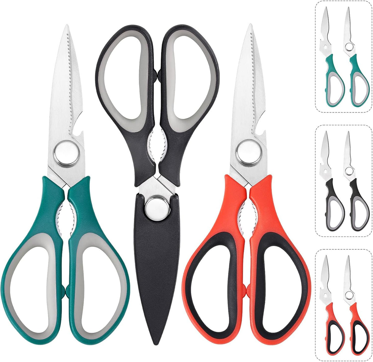 3-Pack Kitchen Scissor All Purpose Kitchen Shears Heavy Duty Scissors Stainless Steel Dishwasher Safe Cooking Scissors, Kitchens Utensils removable for Cutting Meat, Chicken,Fish, Vegetable
