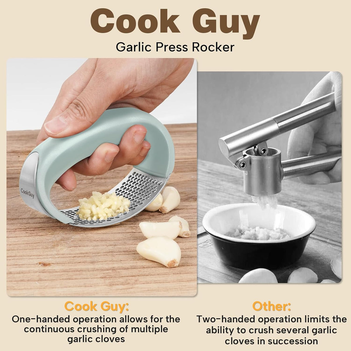 304 Stainless Steel Garlic Press Rocker Set