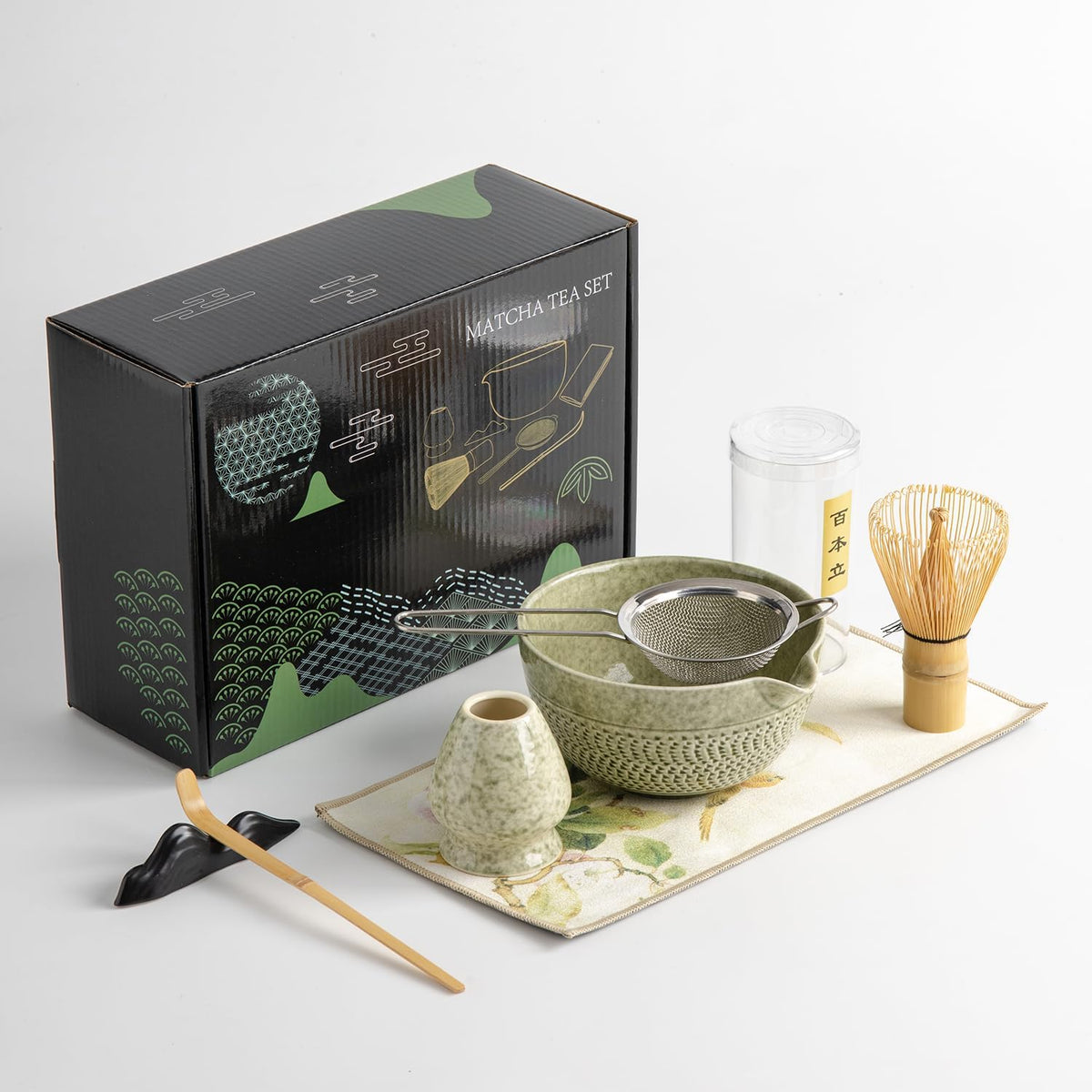 matcha whisk set Ceremony Accessory, Matcha Whisk, Traditional Scoop (Chashaku), Tea Spoon, Whisk Holder, 1 tea bowl, 1 tea siev, 7pcs matcha set.matcha green matcha kit