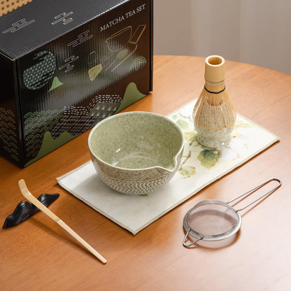 matcha whisk set Ceremony Accessory, Matcha Whisk, Traditional Scoop (Chashaku), Tea Spoon, Whisk Holder, 1 tea bowl, 1 tea siev, 7pcs matcha set.matcha green matcha kit