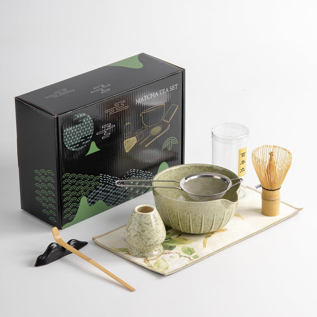 matcha whisk set Ceremony Accessory, Matcha Whisk, Traditional Scoop (Chashaku), Tea Spoon, Whisk Holder, 1 tea bowl, 1 tea siev, 7pcs matcha set.matcha green matcha kit