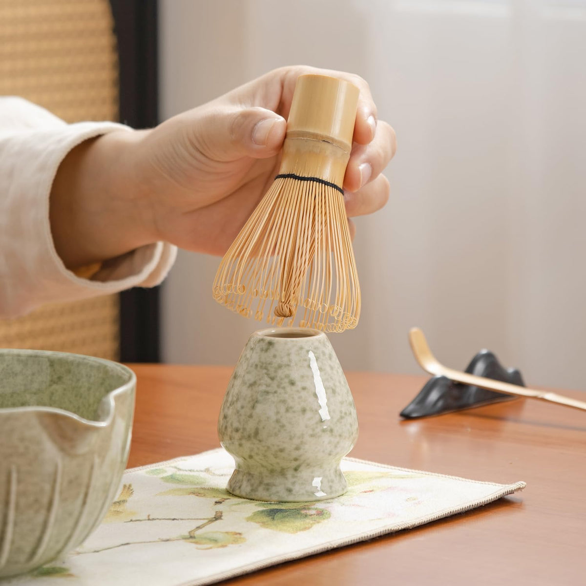 matcha whisk set Ceremony Accessory, Matcha Whisk, Traditional Scoop (Chashaku), Tea Spoon, Whisk Holder, 1 tea bowl, 1 tea siev, 7pcs matcha set.matcha green matcha kit