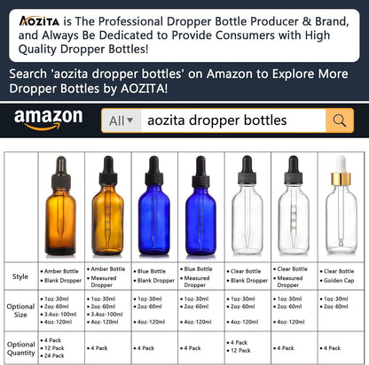 4 Pack, 2 oz Bottles with Dropper & 1 Funnel & 4 Labels - Essential Oils Bottles for Health, Personal Care & Beauty - 60ml Thick Dark Amber Glass Tincture Bottles, Refillable Cosmetic Containers