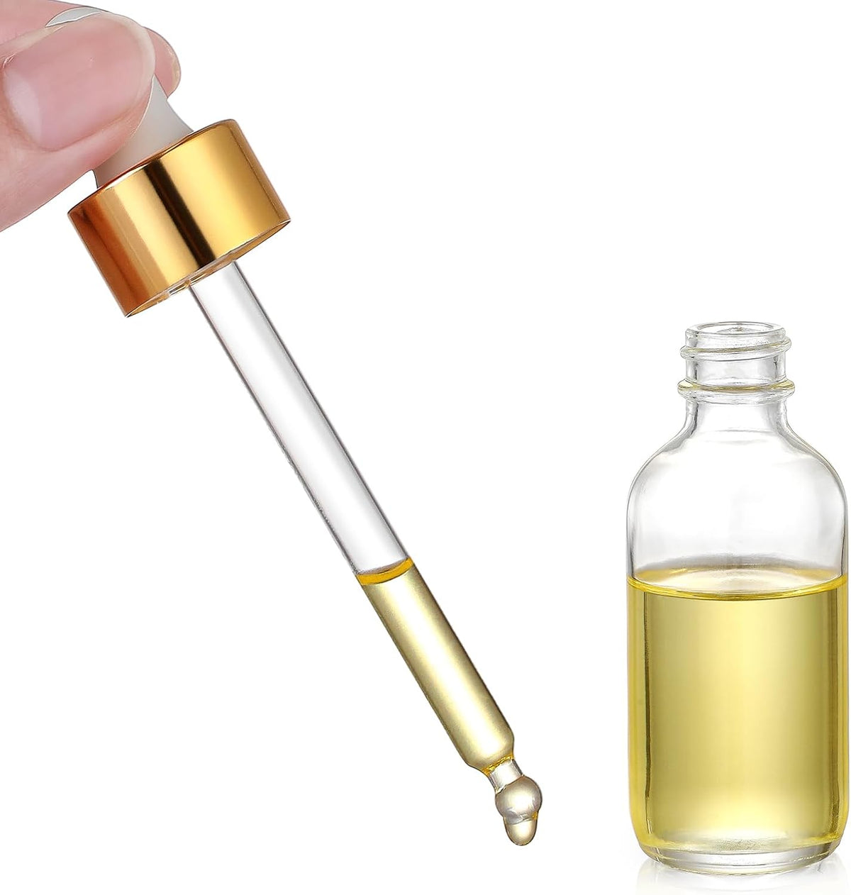 4 Pack, 2 oz Bottles with Dropper & 1 Funnel & 4 Labels - Essential Oils Bottles for Health, Personal Care & Beauty - 60ml Thick Dark Amber Glass Tincture Bottles, Refillable Cosmetic Containers