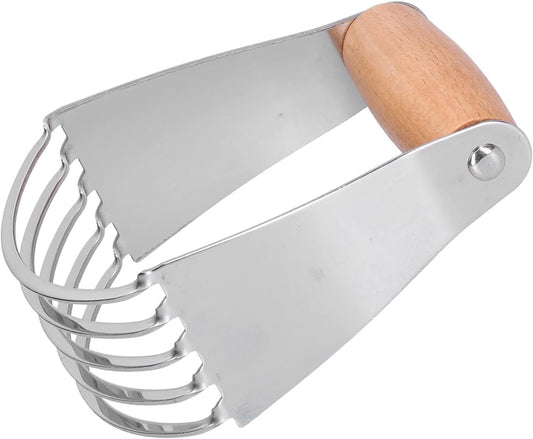 Stainless Steel Dough Blender, 5 Heavy Duty Blades Pastry Cutter with Comfortable Soft Handle, Ideal for Baking Pastry, Pizza Dough and Cake (Wood Color)