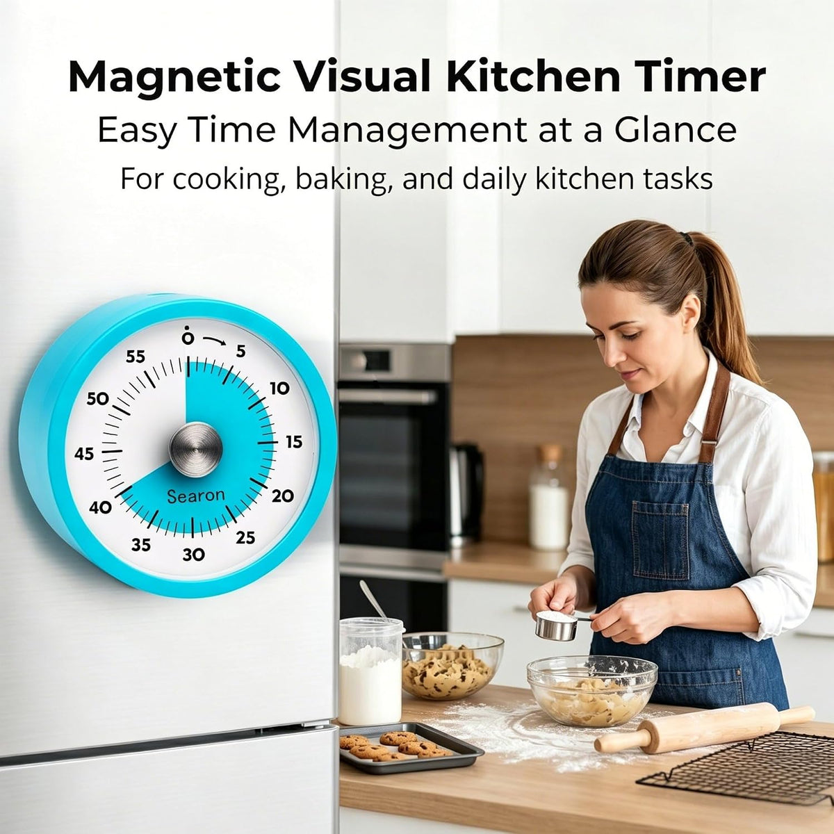 Magnetic Kitchen Timer, 60-Minute Visual Dial (Blue)