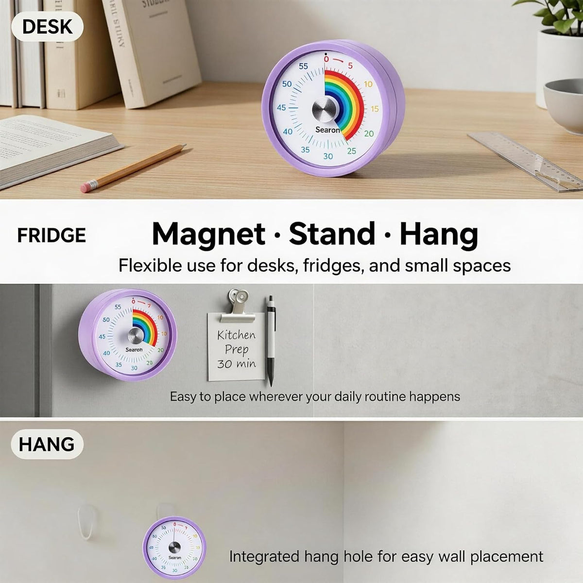 Magnetic Kitchen Timer, 60-Minute Visual Dial (Blue)