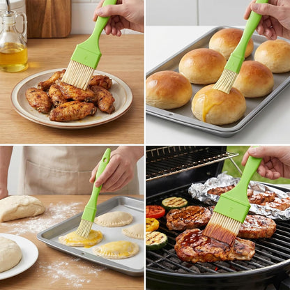 3 PCS Pastry Bursh, 1/1/2 Inch Food Brushes for Cooking Heat Resistant Bristle Basting Brushes with Hang Hole Design for Kitchen Baking Grilling Marinade Butter, Green