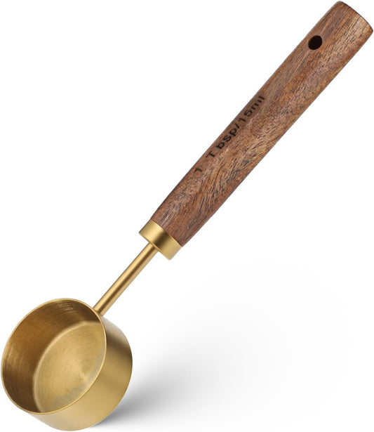 Stainless Steel Wood 1 Teaspoon Scoop, 1 Tablespoon Coffee Scoop, Wood Long Handle Coffee-Bean Scoops, Measuring Scoops for Coffee, Tea, Spices (15ML, 6 Inch)