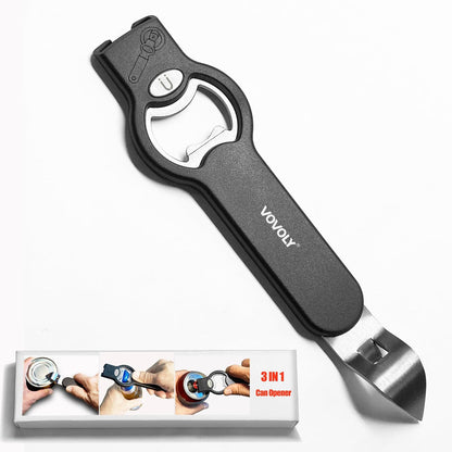 3-in-1 Magnetic Bottle & Can Opener, Manual Can Punch Opener, Black