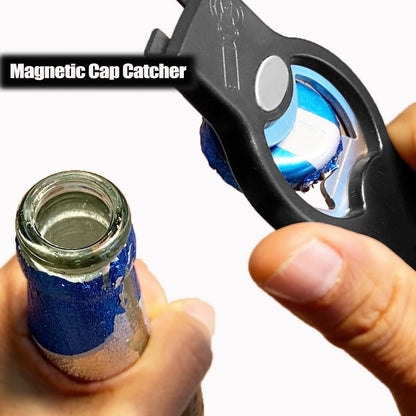 3-in-1 Magnetic Bottle & Can Opener, Manual Can Punch Opener, Black