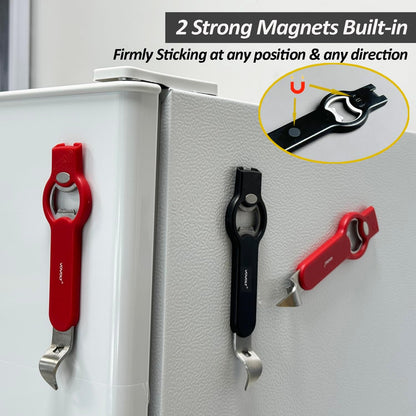 3-in-1 Magnetic Bottle & Can Opener, Manual Can Punch Opener, Black