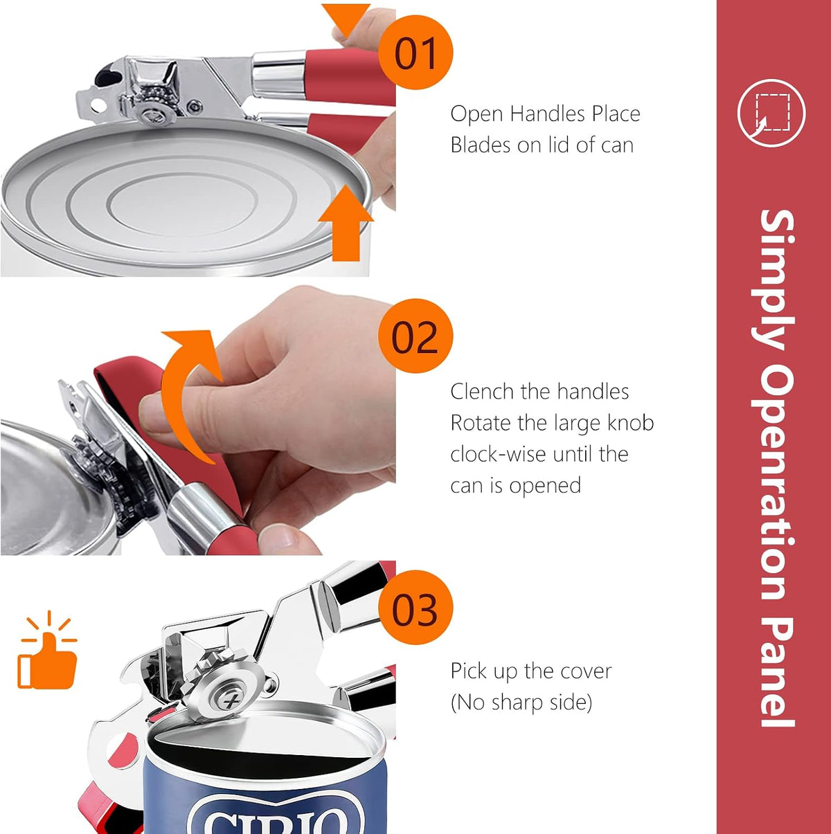 Can Opener,Professional 3-In-1 Multifunctional Manual Can Openers Bottle Opener,Kitchen Durable Stainless Steel Heavy Duty Can Opener Smooth Edge for Kitchen Seniors Friendly