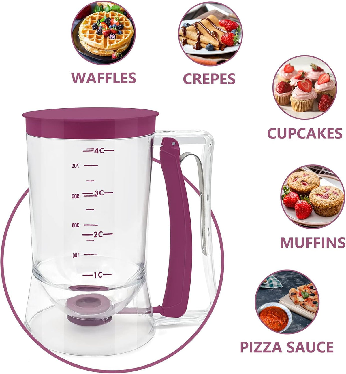 Kndatle Pancake Cupcake Batter Dispenser, Batter Separator Bakeware Maker with Measuring Label, Perfect Baking Tool for Cupcakes, Waffles, Muffin Mix, or Any Baked Goods