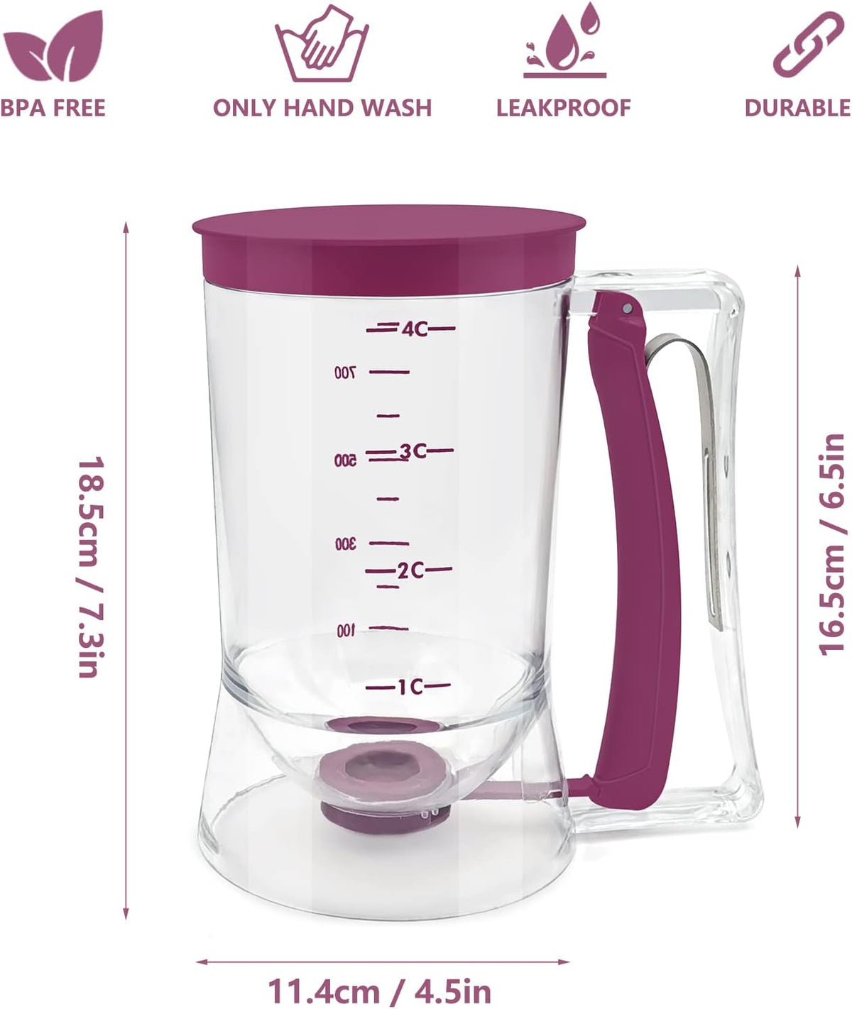 Kndatle Pancake Cupcake Batter Dispenser, Batter Separator Bakeware Maker with Measuring Label, Perfect Baking Tool for Cupcakes, Waffles, Muffin Mix, or Any Baked Goods