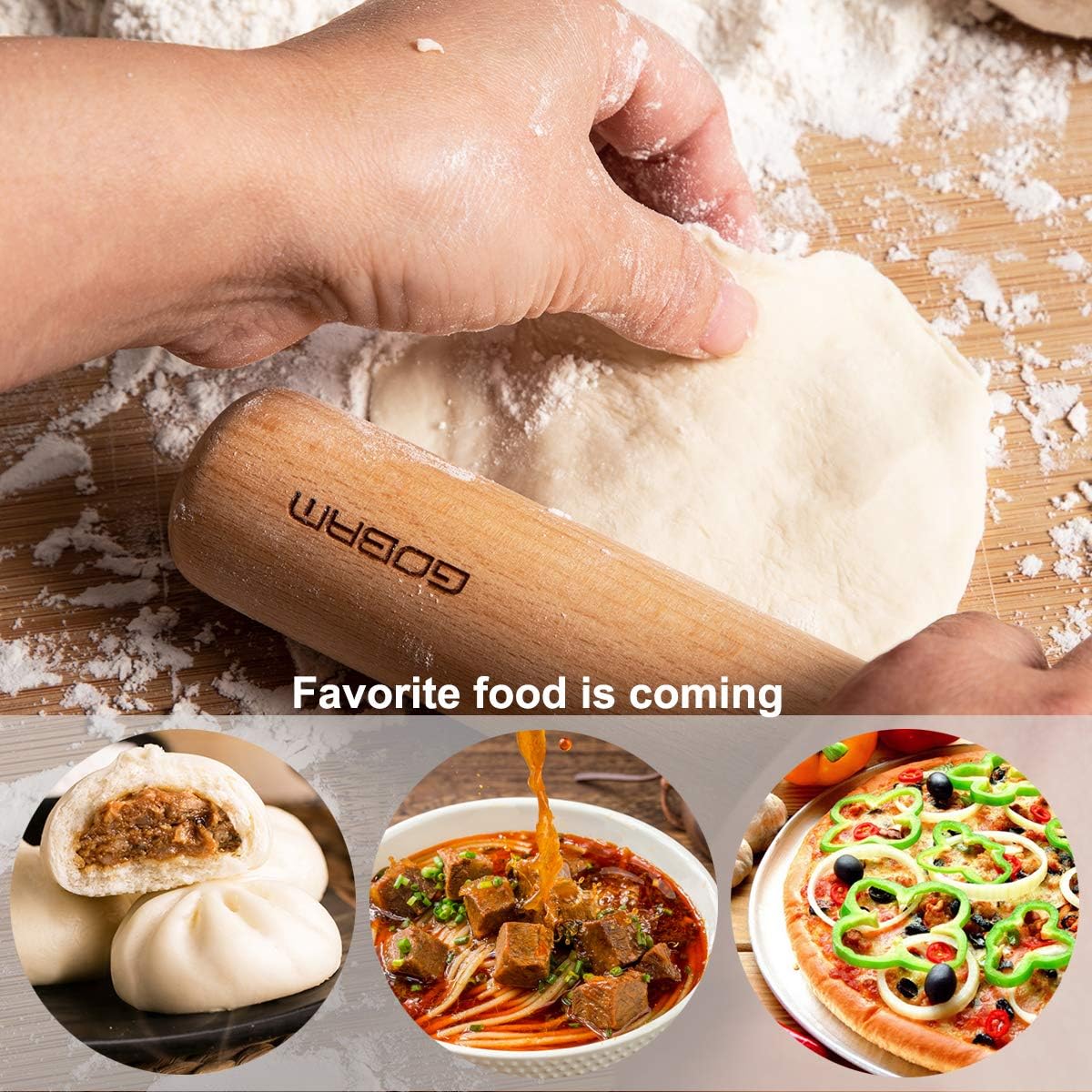 Wood Rolling Pin, Small - Dough Roller for Pasta, Cookies, Pie, Pizza, Chapati, Fondant, Rolling Pins for Baking, Bread Making Tools and Supplies - 11 x 1.38 Inches