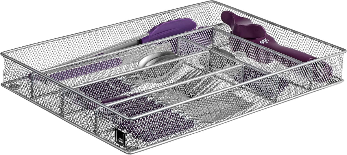Cutlery Organizer Silverware Tray with 6 Compartments | Kitchen Utensil Drawer Organizer | Silverware Tray for Drawer | The Mesh Collection, Silver