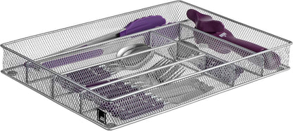 Cutlery Organizer Silverware Tray with 6 Compartments | Kitchen Utensil Drawer Organizer | Silverware Tray for Drawer | The Mesh Collection, Silver