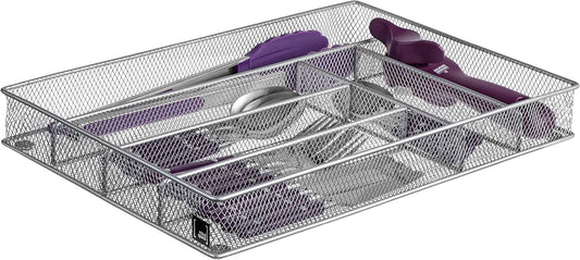 Cutlery Organizer Silverware Tray with 6 Compartments | Kitchen Utensil Drawer Organizer | Silverware Tray for Drawer | The Mesh Collection, Silver