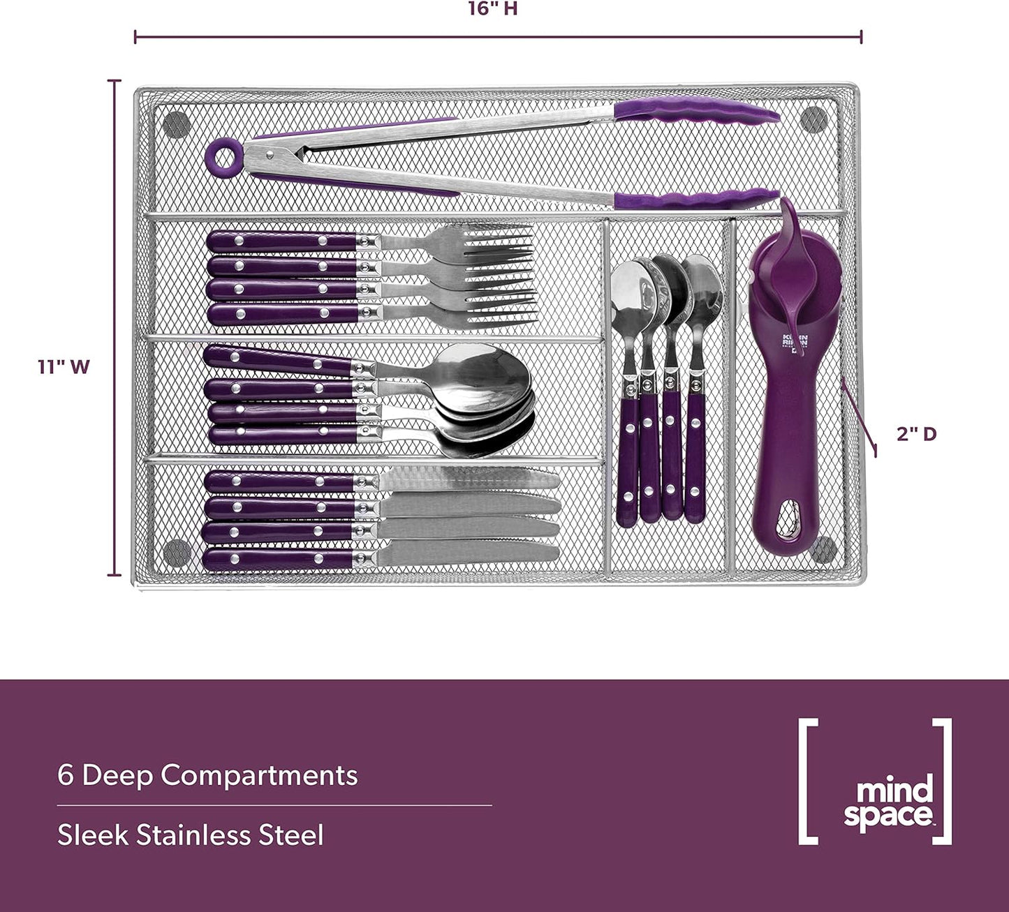 Cutlery Organizer Silverware Tray with 6 Compartments | Kitchen Utensil Drawer Organizer | Silverware Tray for Drawer | The Mesh Collection, Silver