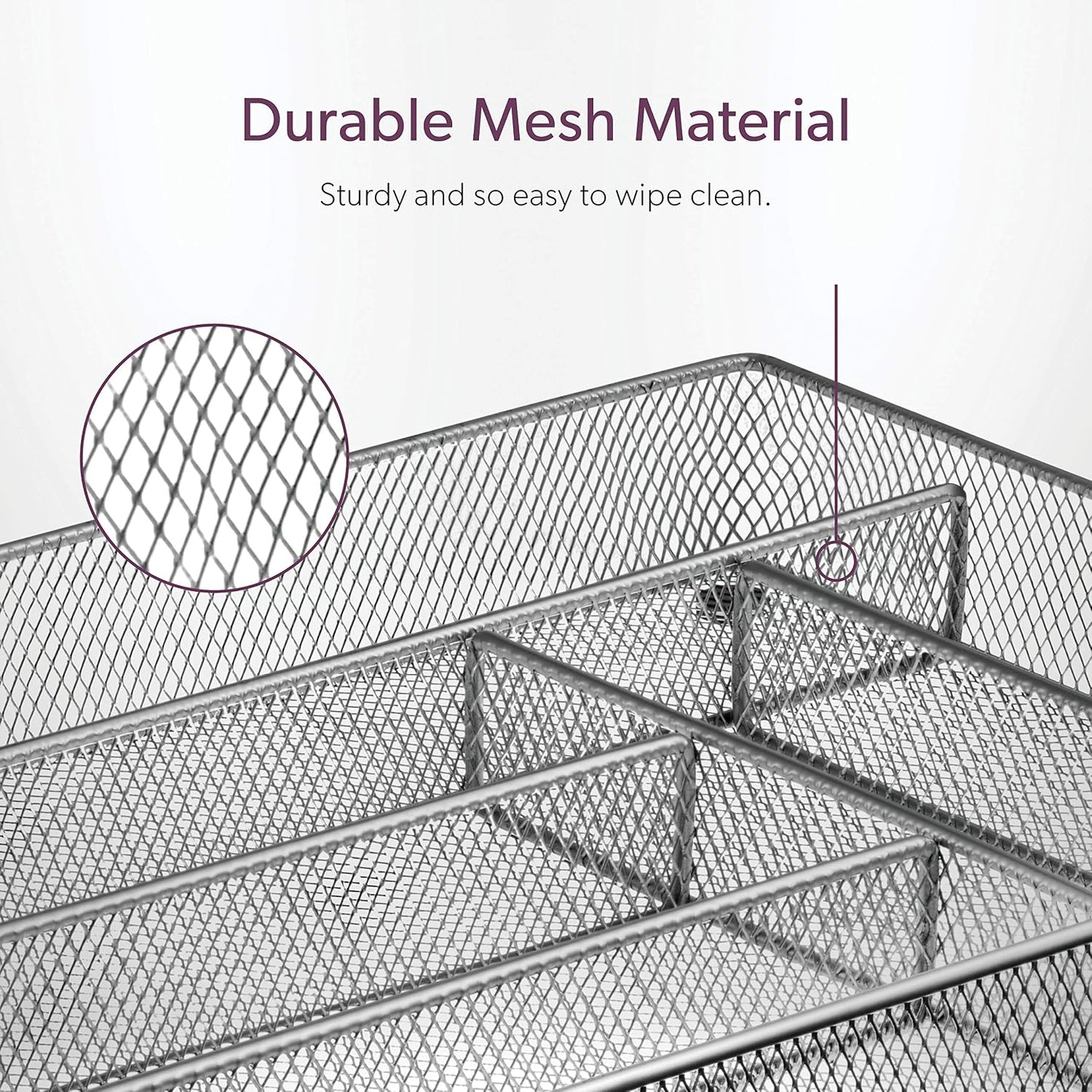 Cutlery Organizer Silverware Tray with 6 Compartments | Kitchen Utensil Drawer Organizer | Silverware Tray for Drawer | The Mesh Collection, Silver