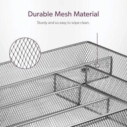 Cutlery Organizer Silverware Tray with 6 Compartments | Kitchen Utensil Drawer Organizer | Silverware Tray for Drawer | The Mesh Collection, Silver