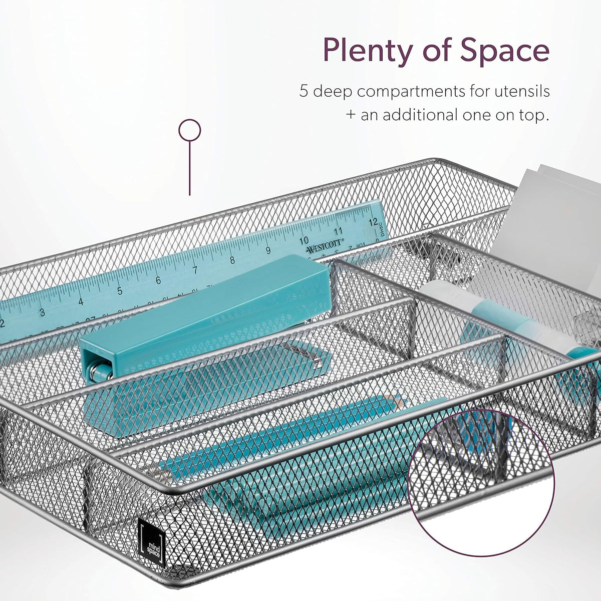 Cutlery Organizer Silverware Tray with 6 Compartments | Kitchen Utensil Drawer Organizer | Silverware Tray for Drawer | The Mesh Collection, Silver