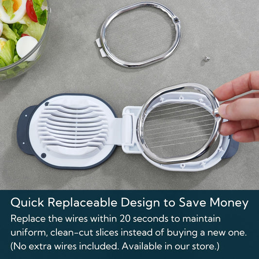 Replaceable Egg Slicer with Stainless Steel Wires, Egg Cutter for Hard-Boiled Eggs, Dual-Direction Cutting, Heavy-Duty Egg Dicer, Non-Slip Base & Handle, Dishwasher Safe