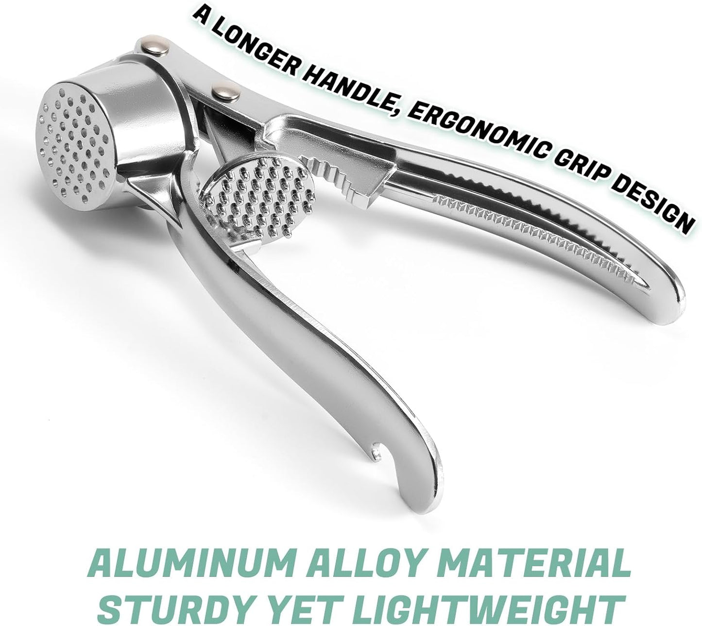 Aluminum Garlic Press with Peeler Dual Use for Garlic Nuts Ginger | Ergonomic easy-squeeze handle, rustproof, dishwasher safe for home camping use