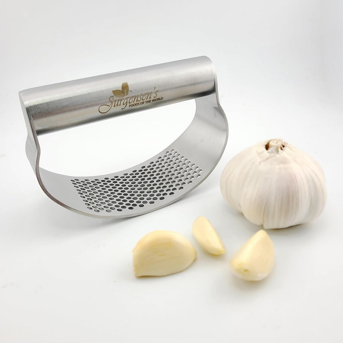 Garlic Press Rocker Stainless Steel Garlic Crusher, Mincer with Garlic Peeler and Cleaning Brush 3-Piece Set