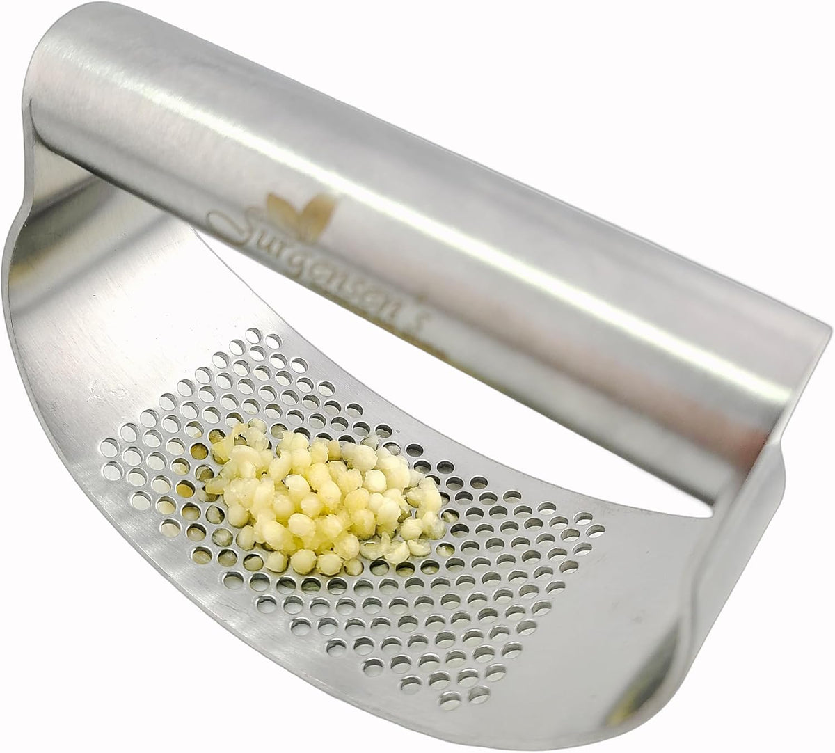Garlic Press Rocker Stainless Steel Garlic Crusher, Mincer with Garlic Peeler and Cleaning Brush 3-Piece Set