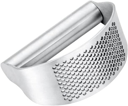 Garlic Press Rocker Stainless Steel Garlic Crusher, Mincer with Garlic Peeler and Cleaning Brush 3-Piece Set