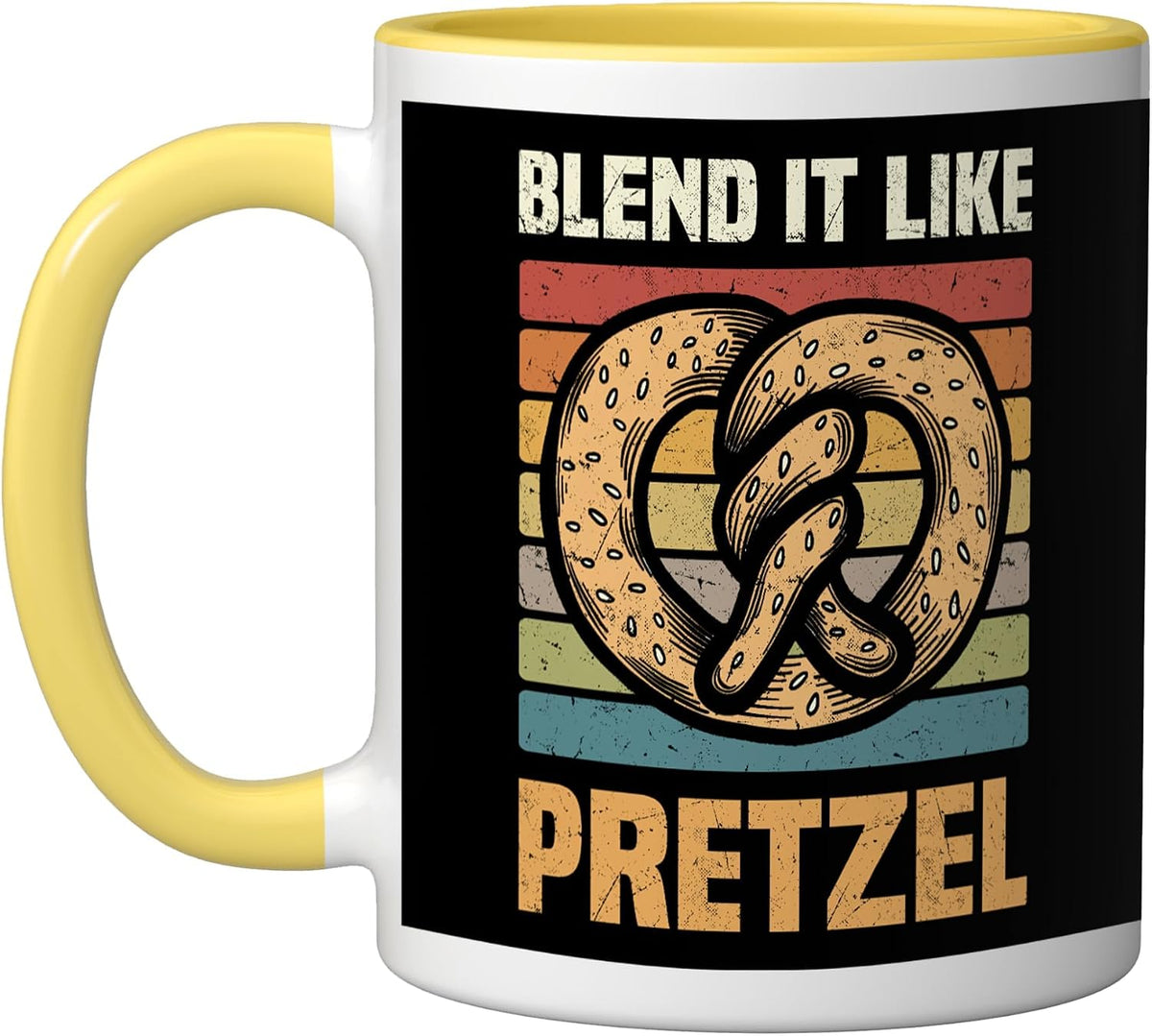Pretzels Lover Design Pastry Blend It Like Pretzel Ceramic Mug, Yellow/White, 11oz