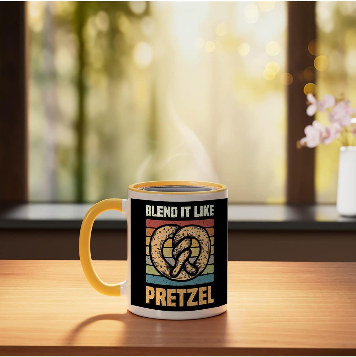 Pretzels Lover Design Pastry Blend It Like Pretzel Ceramic Mug, Yellow/White, 11oz